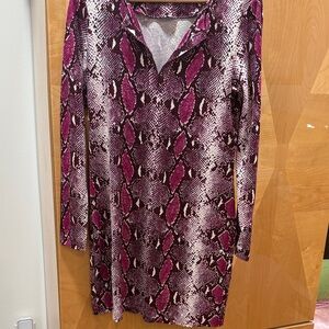 Diane Von Furstenberg Magenta and Black Snakeskin Long Sleeve Dress